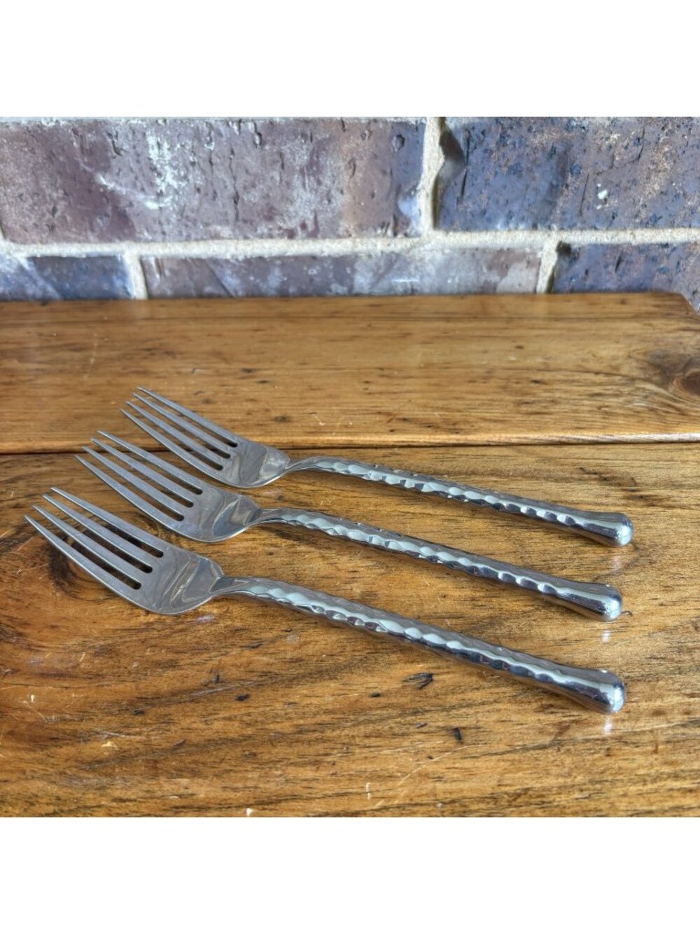 3 Gourmet Settings Silver Hearts Hammered Ball Tip Dinner Forks Stainless 18/8
